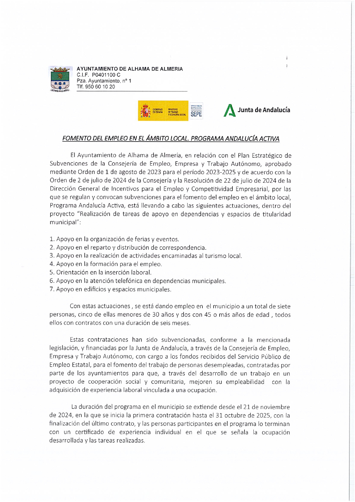 FOMENTO DEL EMPLEO EN EL ÁMBITO LOCAL